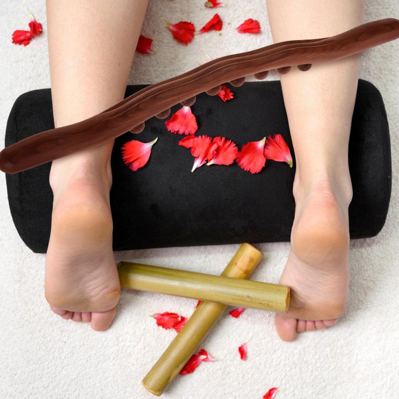 SHERCHPRY Wooden Massage Stick with Beads for Full Body Gua Sha Therapy Muscle Relaxing Trigger Point Massager for Back and Legs Portable Wood Therapy Tool to Tension and Enhance Energy