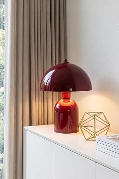 Marrien Luna Abajur, Bohem Masa Lambası ve Salon Oturma Odası Aydınlatması - Bordo - 25 cm – Modern Dekoratif Masa Lambası, Gece Lambası
