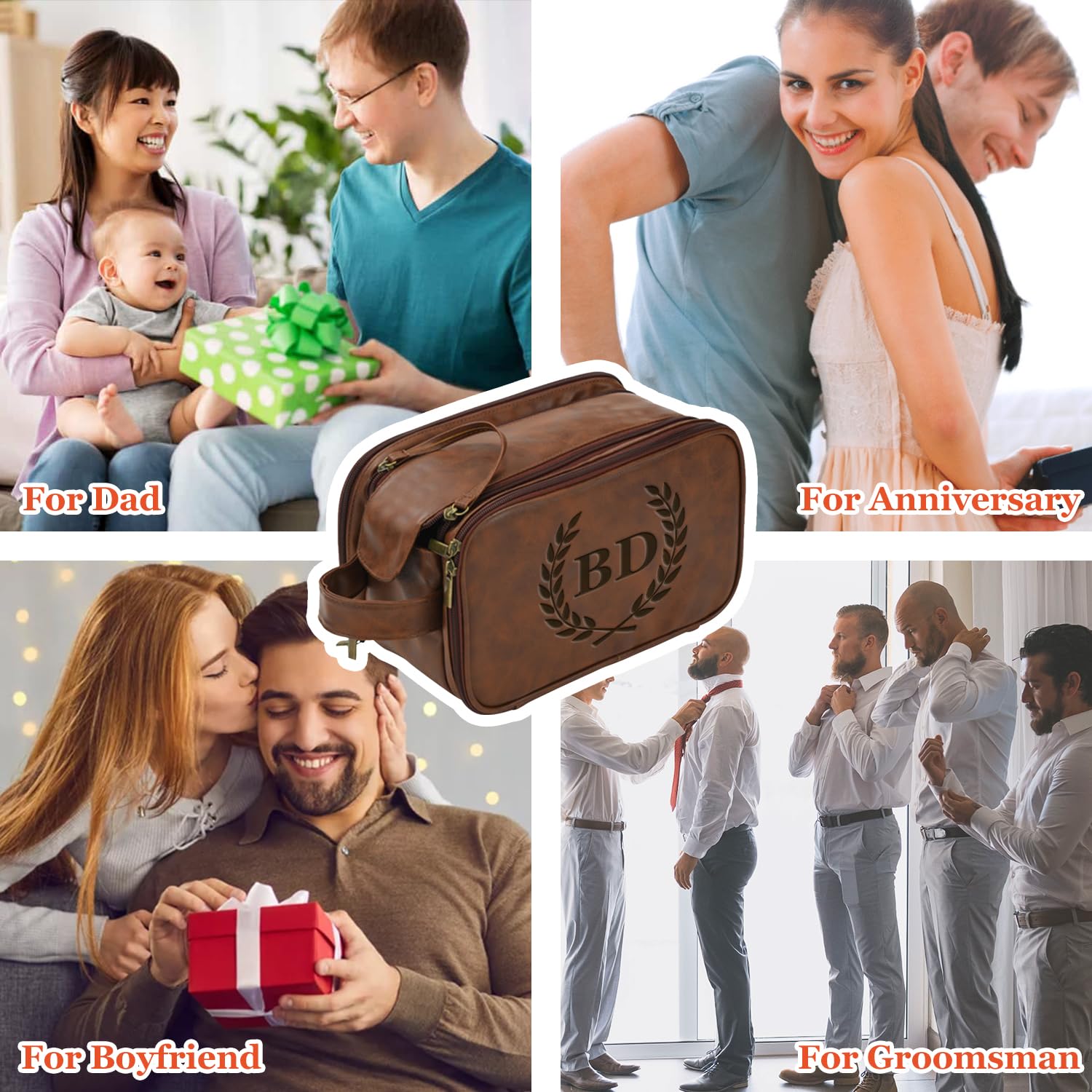 Personalized PU Leather Toiletry Bag for Men, Custom Travel Dopp Kit