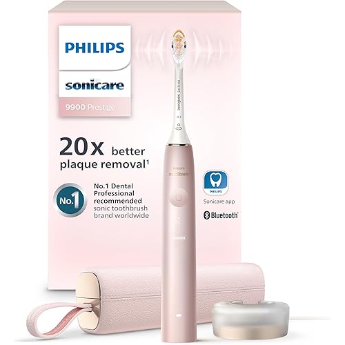 Philips Sonicare DiamondClean 9900 Prestige Electric Toothbrush - with SenseIQ Technology and Advanced AI App, 5 Brushing Modes, 3 Intensity Levels, Charging Travel Case, Pink, Model HX9990/13