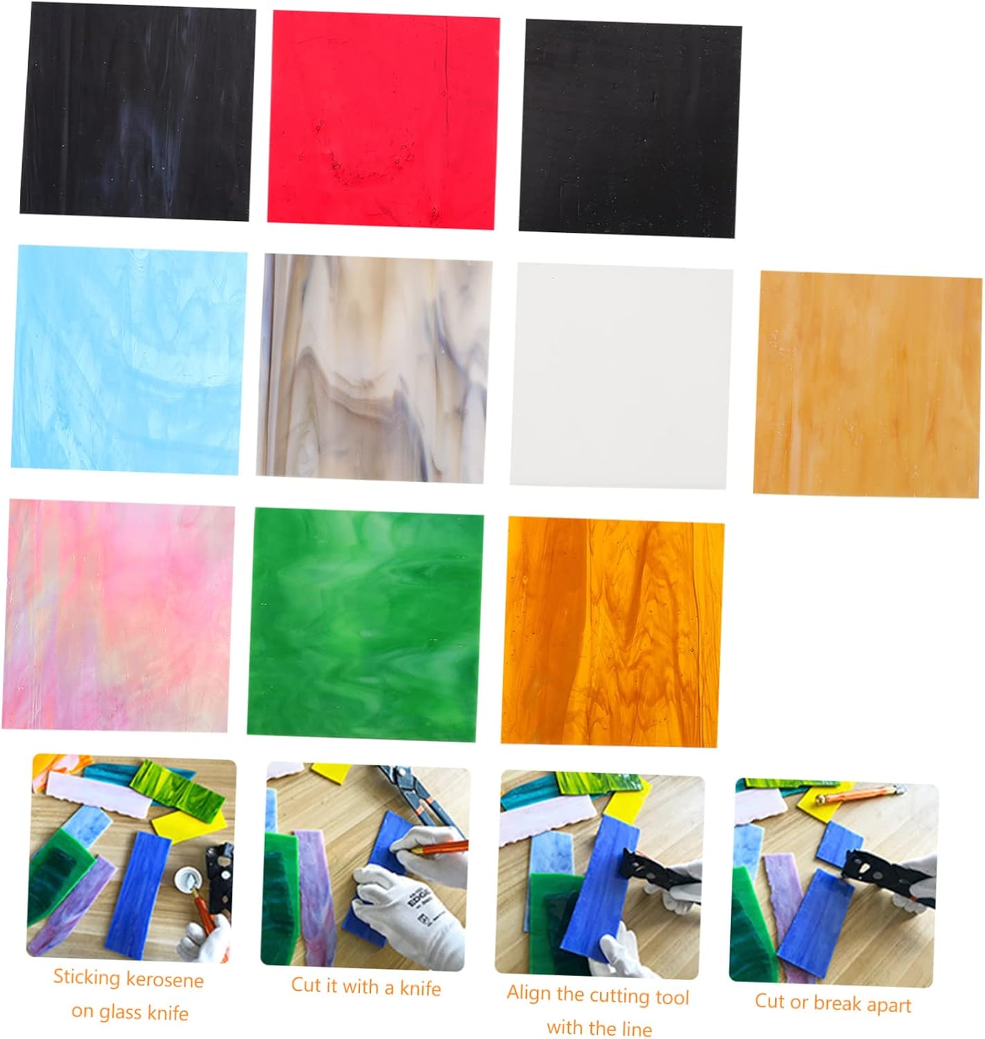 Beatifufu 10pcs Cathedral Glass Tiles Water Texture for Crafts Unique Mica Glass Sheets for Home Decoration and Wall Art Projects