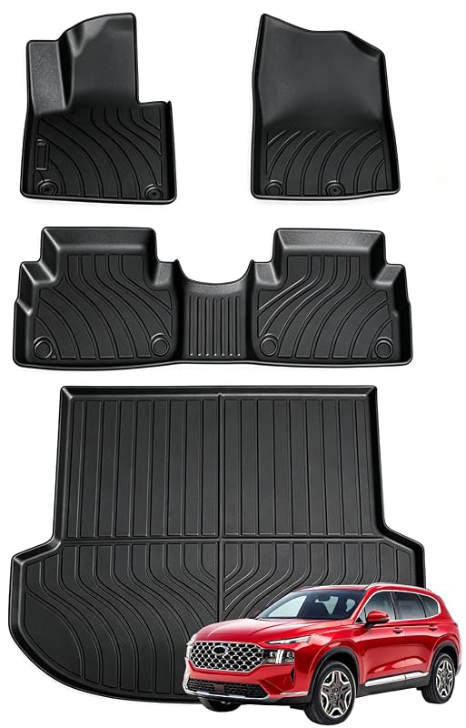 Tapetes Automotivos e Tapete de Porta-Malas em TPE Joruoo para Hyundai Santa Fe 2021–2023, Preto, Não Compatível com Versão Híbrida, Kit