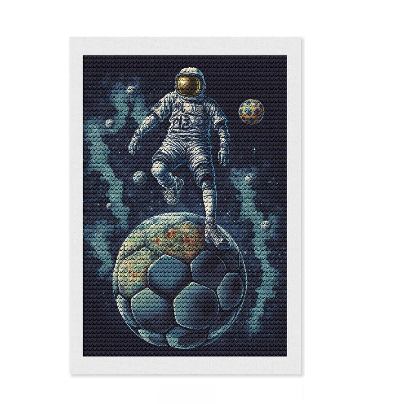 Junmoney Astronaut Playing Football Diamond Style Art Kit 8"x12", Boho Decor, Gift Idea, Farmhouse Decor, Winter Craft, Artistic Hobby