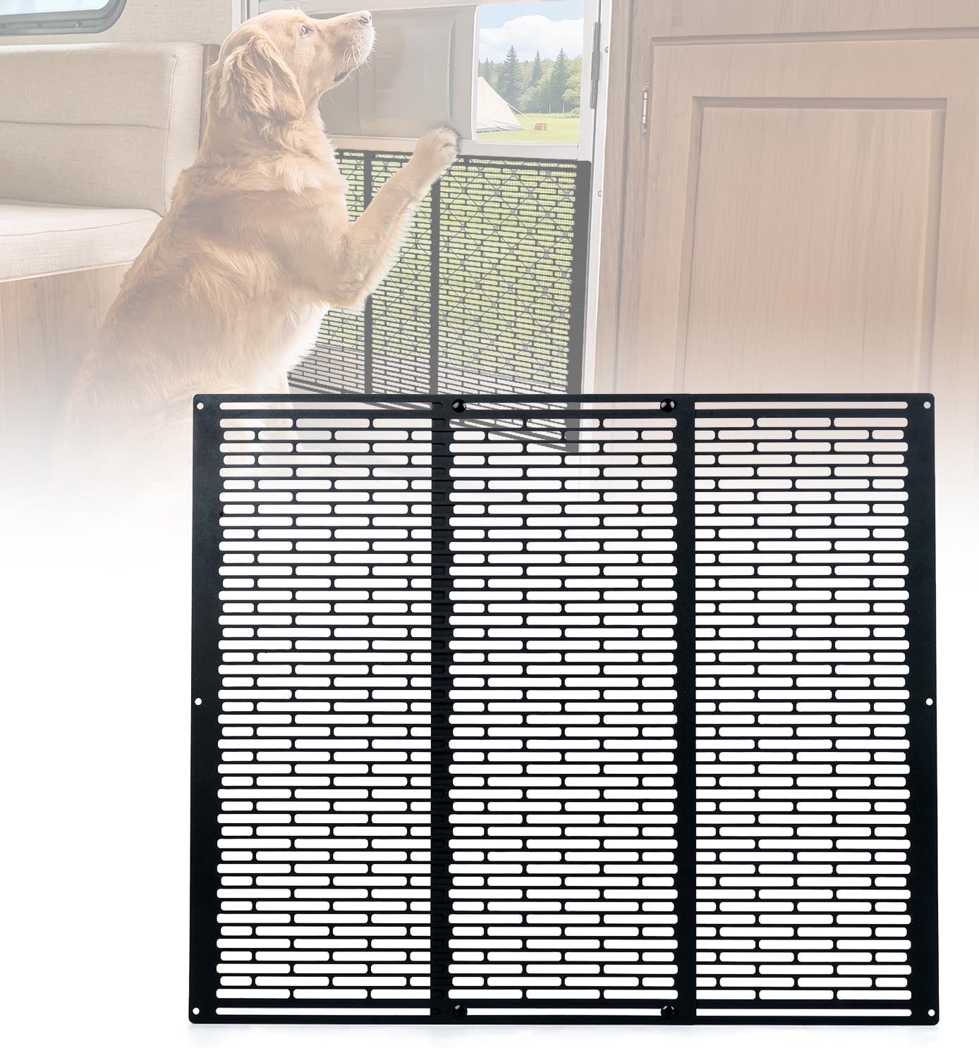 RV Screen Door Protector Heavy Duty Camper Screen Door Guard w/Screw Mount Powder-Coated Pet-Resistant Mesh Prevents Dogs Scratching, Screen Protector for RV Entry Doors (Patent Design)