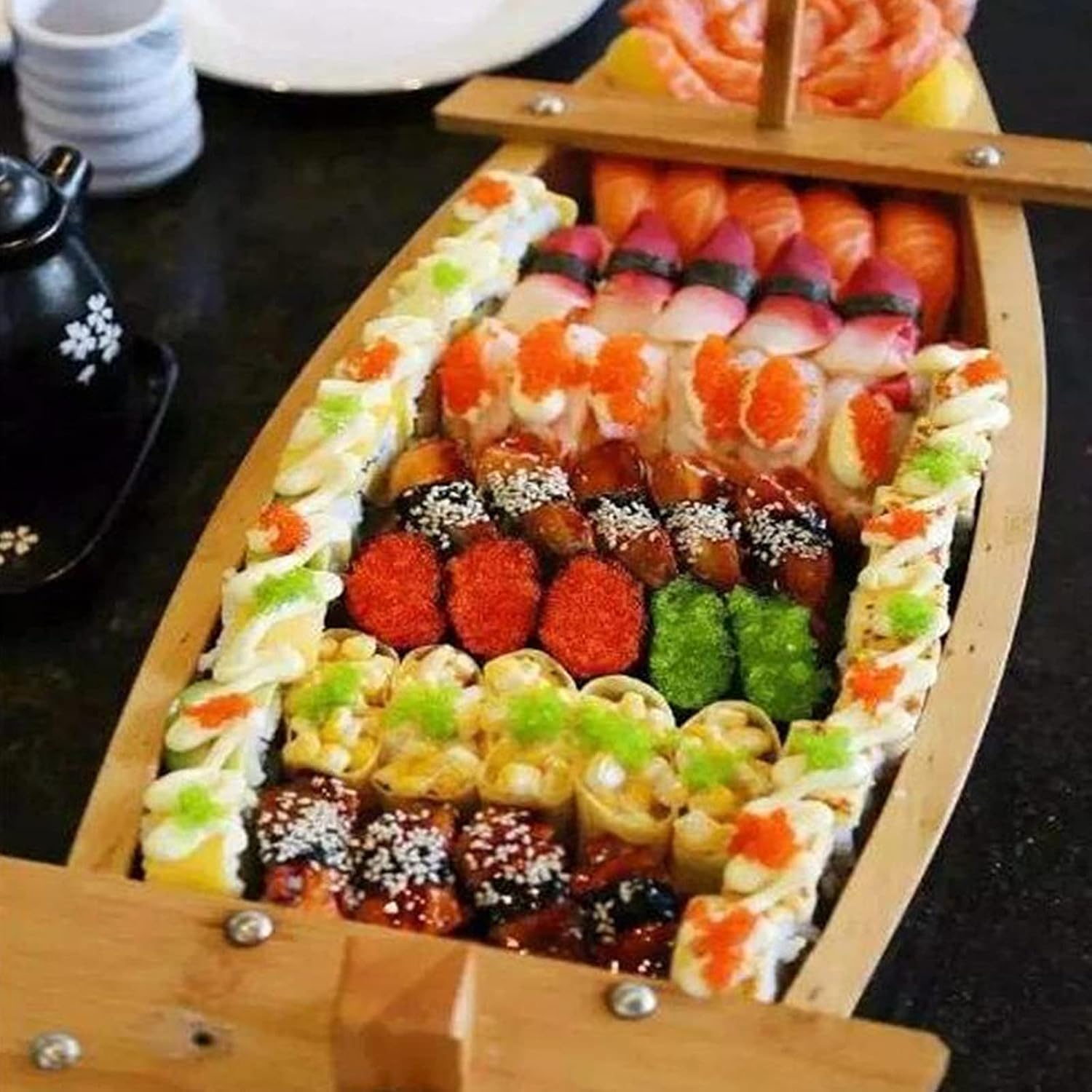 Bamboo Sushi Boat Serving Tray, Sashimi Serving Plate for Restaurant or Home, Natural Wooden, Extra Large Sushi Sashimi Plates(2.0FT)
