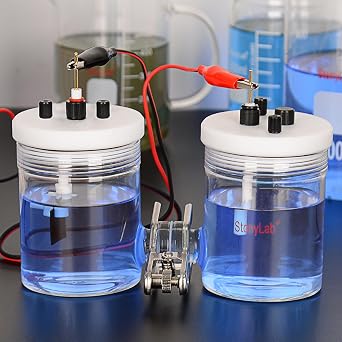 stonylab H-type Electrolytic Cells, Borosilicate Electrochemical Cell with Double Electrolytic Cell Replaceable Ion-Exchange Membrane Electrolyzer Sealed Electrochemical Cells with PTFE Lids, 100 ml