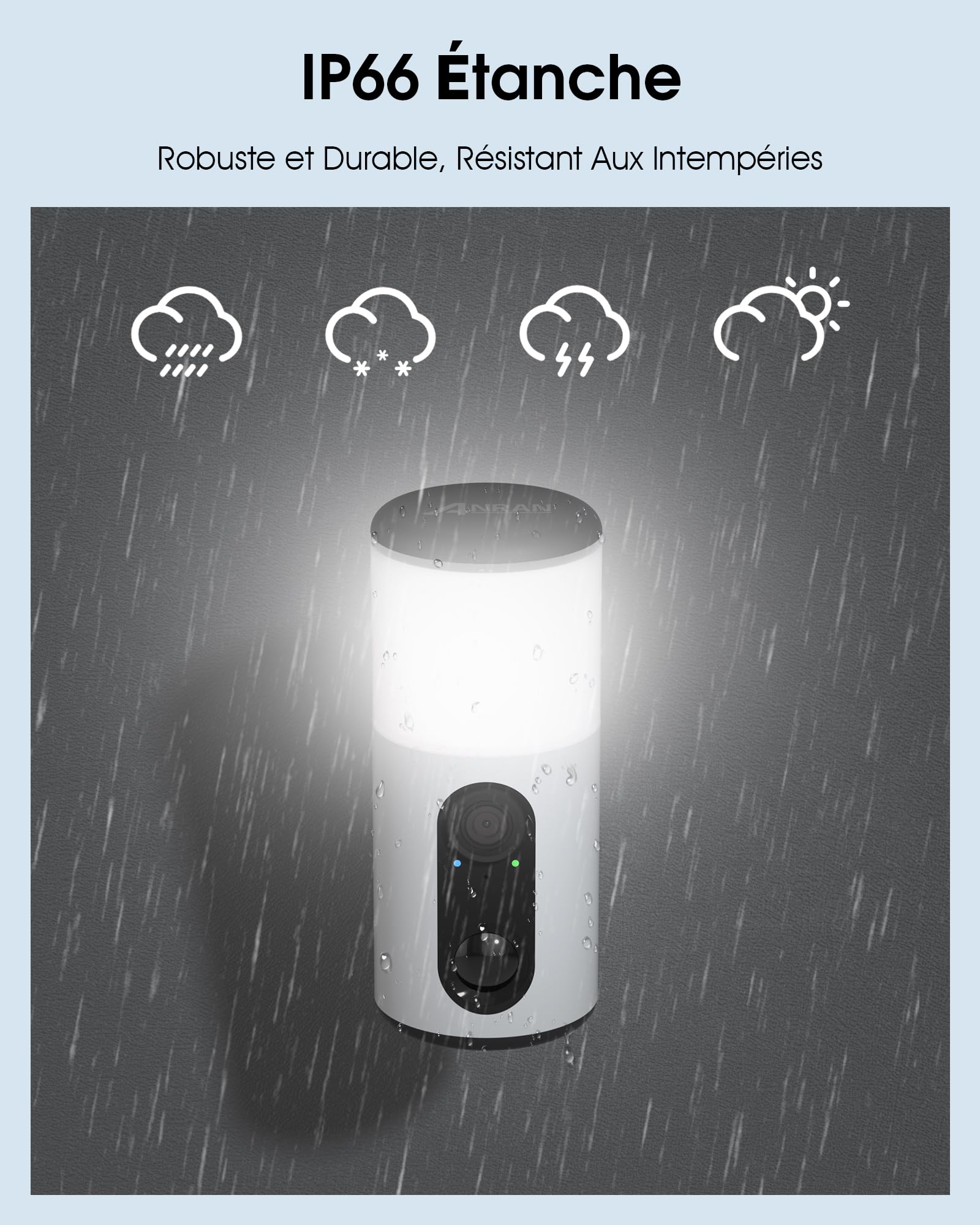 ANRAN 2K Caméra Surveillance WiFi Extérieur sans Fil Solaire avec Lumens