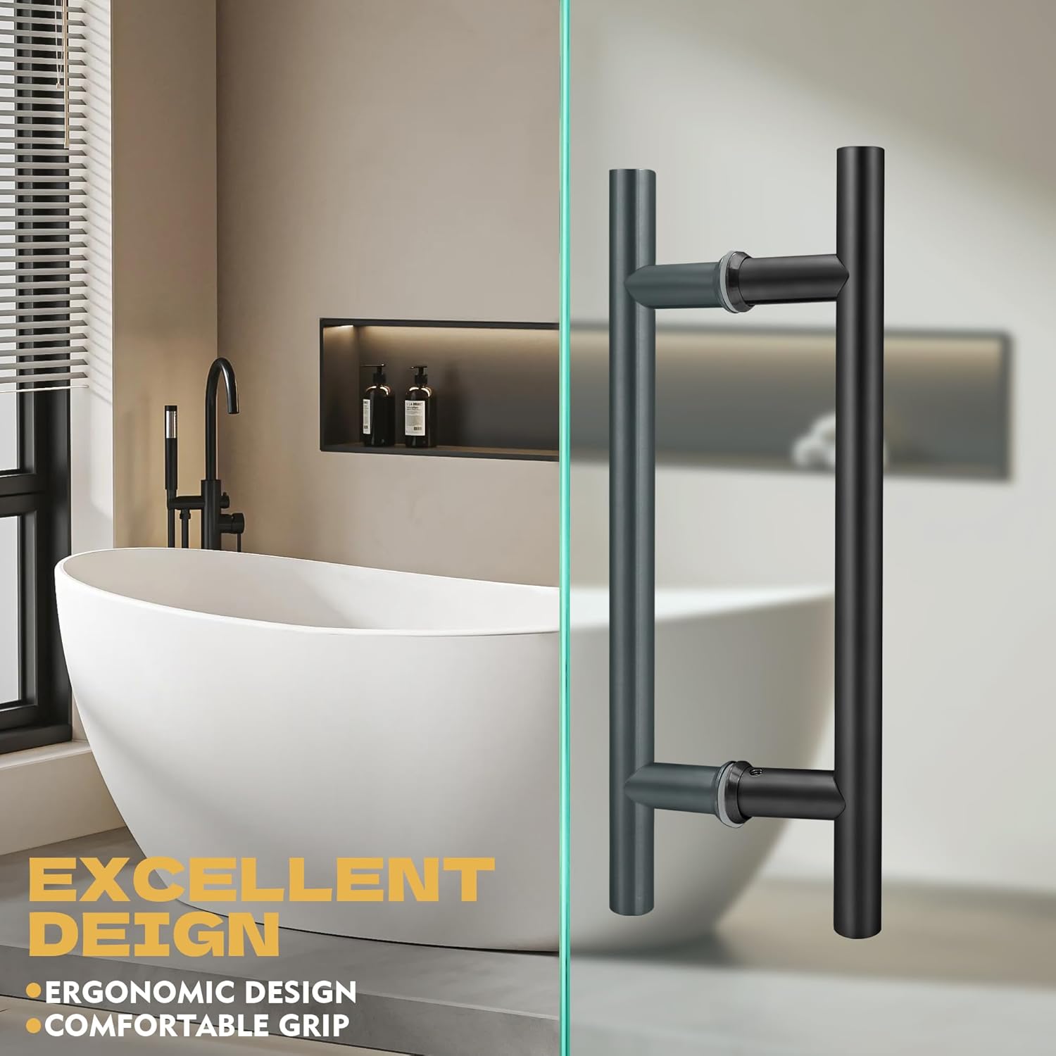 8 inch shower door pull handle matte black closeup showing tube diameter