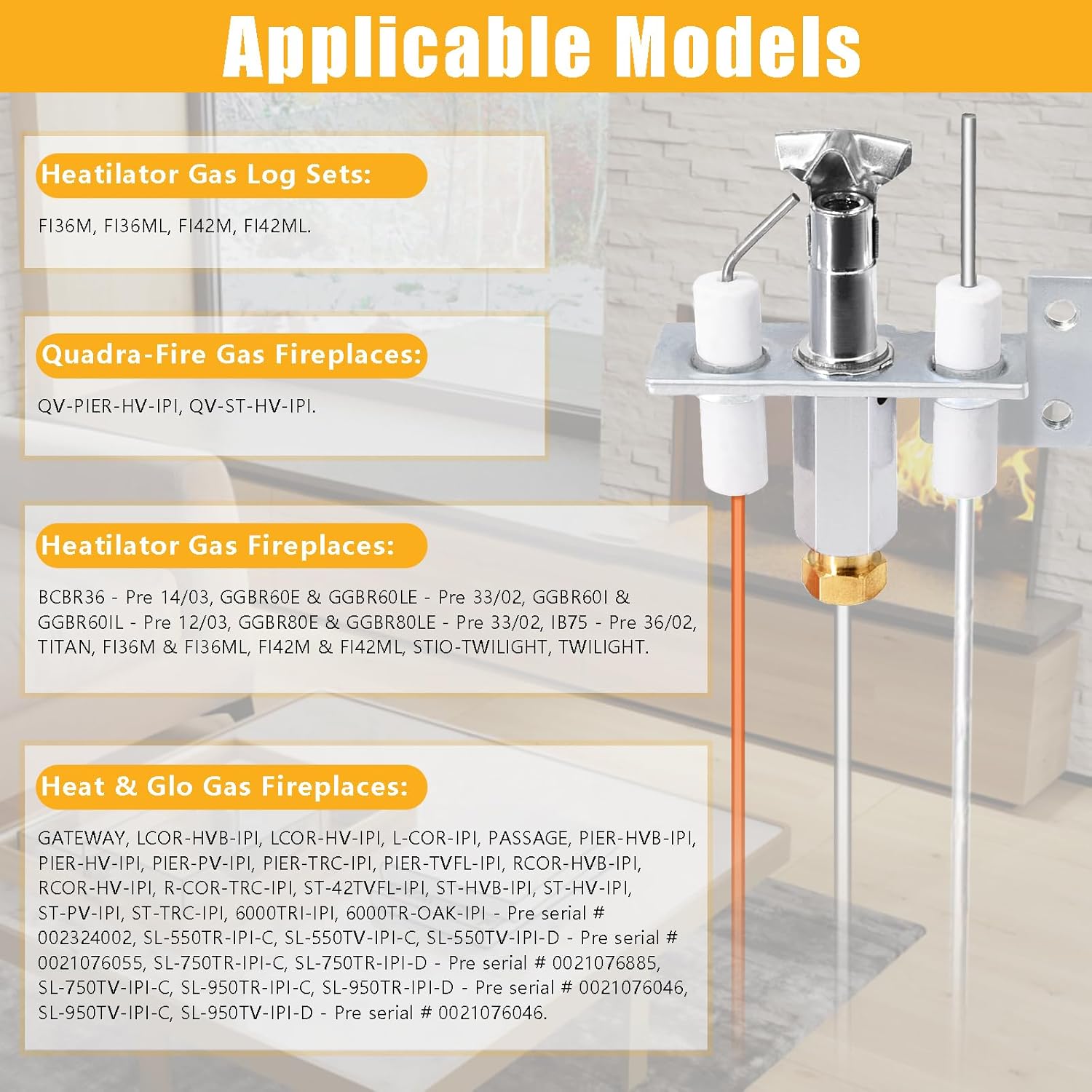 Criditpid 4021-730 IPI Pilot Assembly Natural Gas (NG) for Heat-N-Glo SL-550TR-IPI-D, SL-750TR-IPI-D, Heatilator, QuadraFire Fireplaces and Gas Log Sets, 385-510A Heat N Glo Pilot Assembly Parts