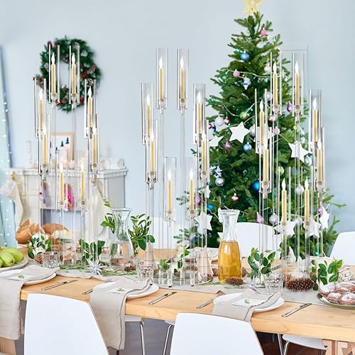 Miniatura 8 de 6 piezas de candelabro transparente para centro de mesa de boda, candelabro de acrílico de 8 brazos, centro de mesa de 38.5 cm de alto, candelabro