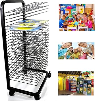Art Drying Rack with Lockable Wheels, Painting Drying Rack for Classroom, Art Studio, Canvas Rack Art Storage - Sturdy Steel Construction, Ideal for Schools and Art Clubs, Black25-Layer
