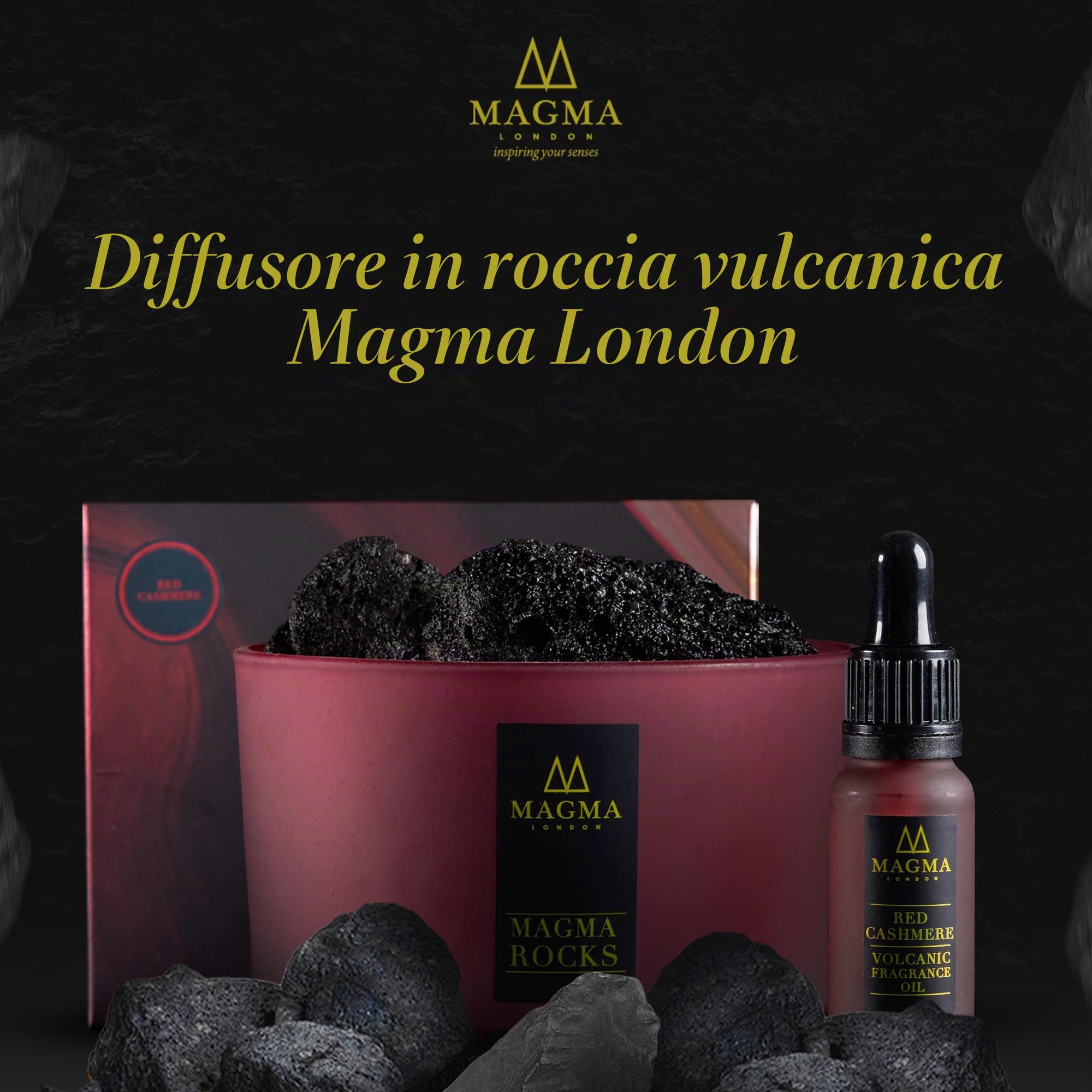 Diffusore di roccia vulcanica - Cashmere rosso - Mandarino frizzante e speziato, Iris dolce in polvere, cremoso e sottile con una base di muschio - Decorazione casa e ufficio