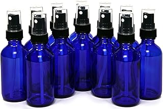 12-2oz Cobalt Blue Boston Round Glass Spray Bottle Black Fine Mist Sprayer