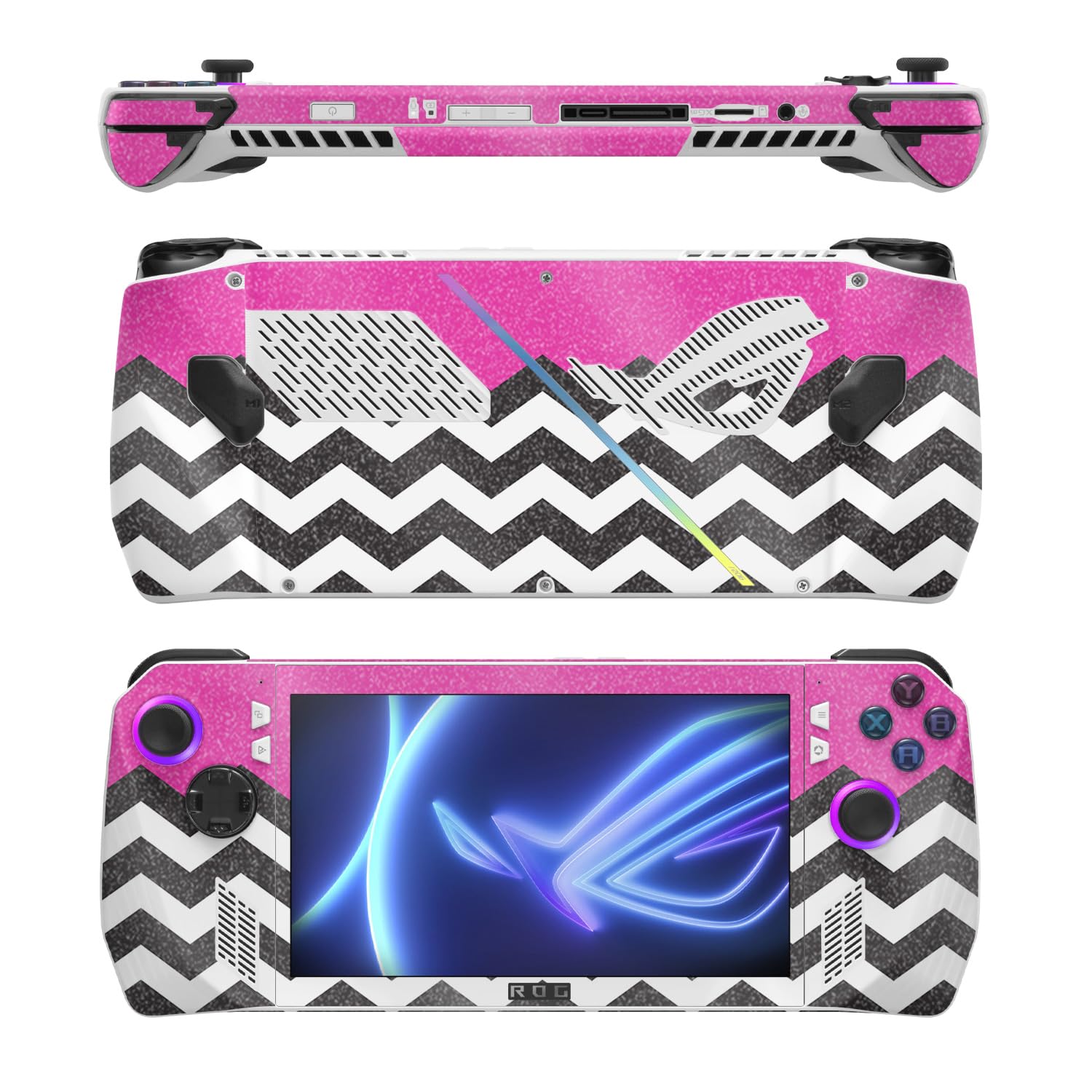 MightySkins Glossy Glitter Skin Compatible with Asus ROG Ally - Hot Pink Chevron | Protective, Durable High-Gloss Glitter Finish | Easy to Apply
