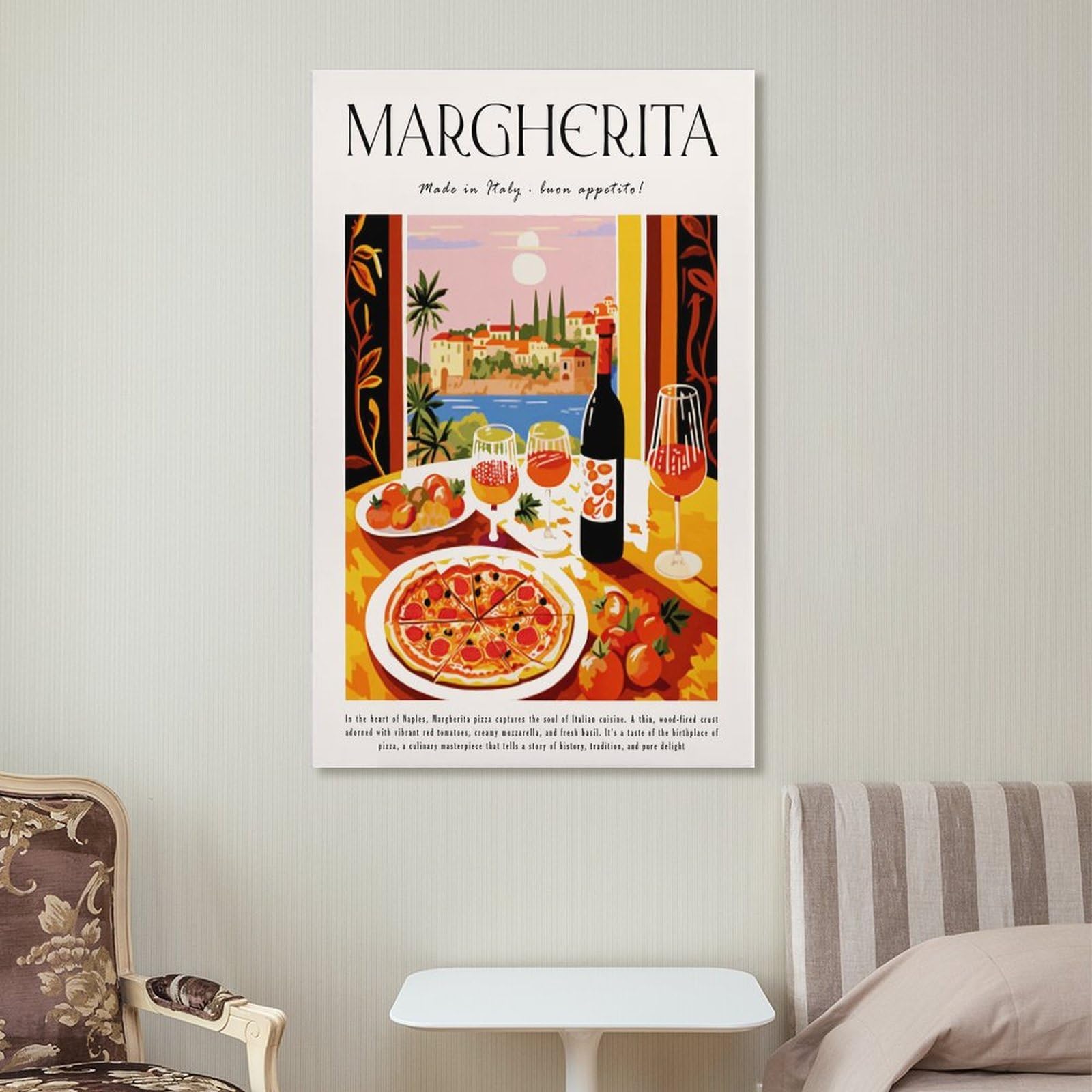 XJRZHLDU Margherita Pizza-Poster, Retro-Restaurant-Poster, italienische Küche, Esszimmer, Poster, 1 Leinwand-Poster, Schlafzimmerdekoration, Landschaft, Büro, Raumdekoration, Geschenk, 50 x 75 cm