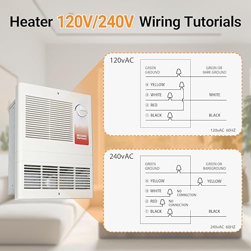 Miniatura 7 de 9815WH - Calentador eléctrico de pared de gran capacidad con termostato ajustable integrado y motor silencioso, protección contra