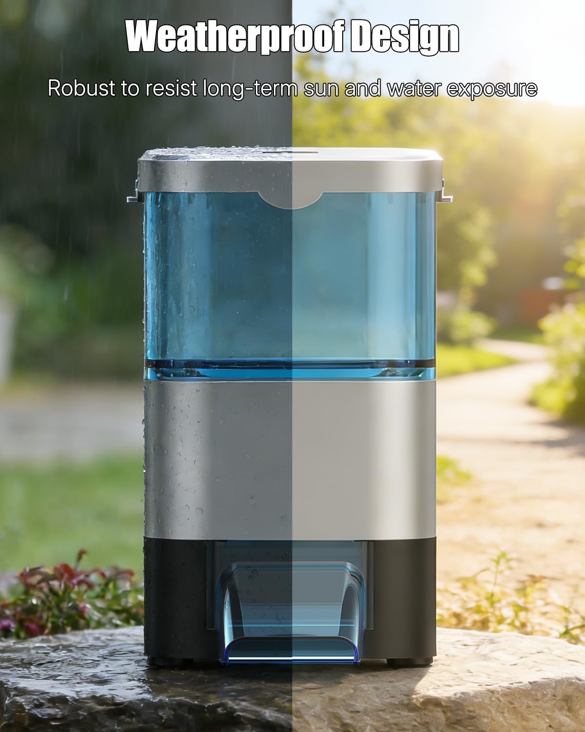 Pawfly Mangiatoia automatica per pesci per laghetto, grande capacità da 2,8 l, con timer, erogatore automatico regolabile, mangiatoia per pesci koi all'aperto a prova di umidità, alimentata a batteria