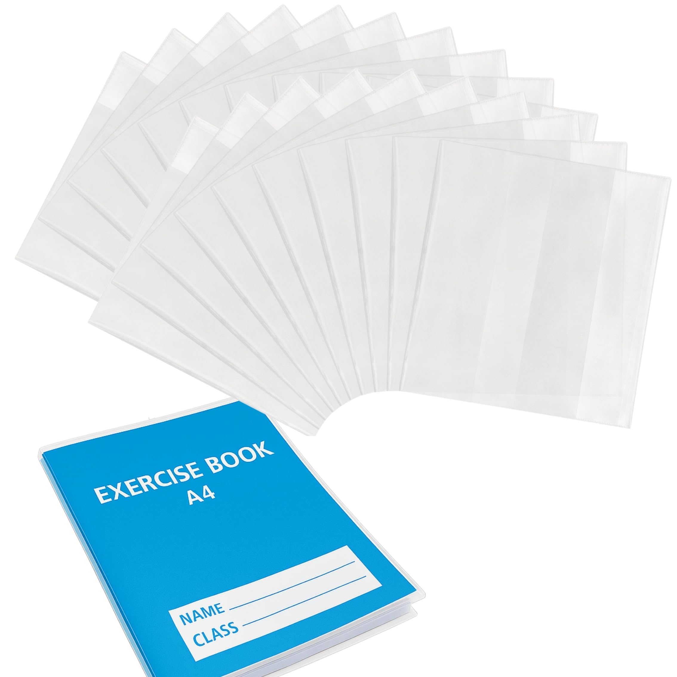 EXERZ Exercise Book Cover Clear, Water Resistant, Slip On Protective for Notebook, Book Sleeve, PP (A4 Adjustable x 20, A4)
