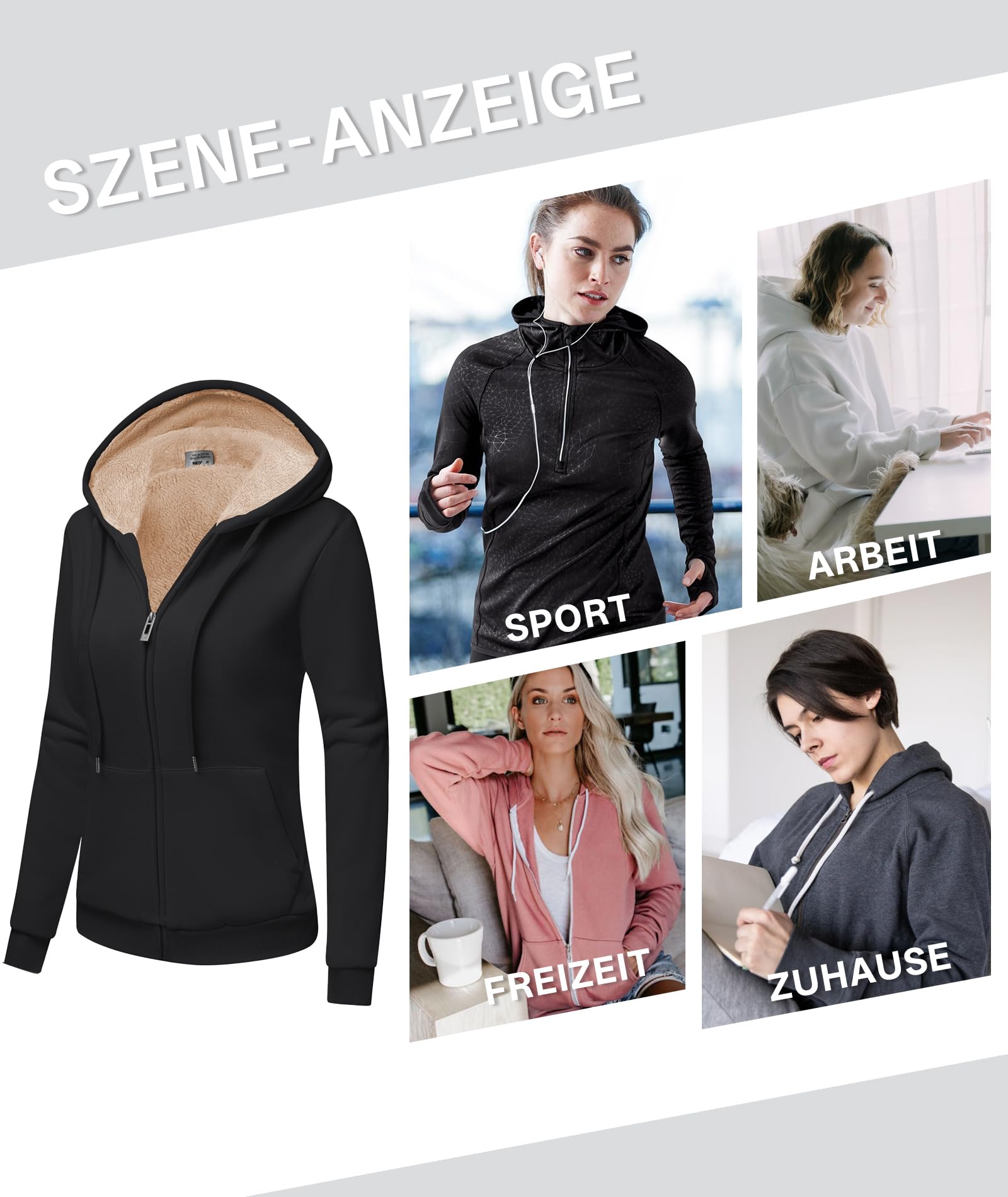 GEEK LIGHTING Felpa Donna con Cappuccio Foderata in Pile Calda Giacca Invernale con Zip Felpa Pile Donna Teddy Hoodie con Cerniera Sweatshirt Inverno Autunno S-2XL