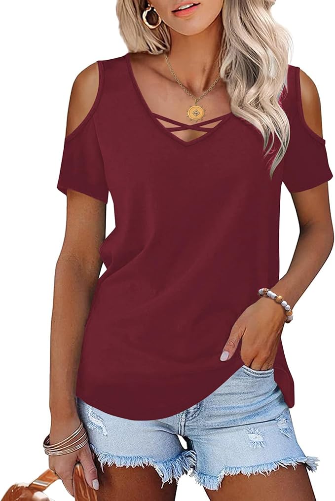 V-Neck Cold-Shoulder Top