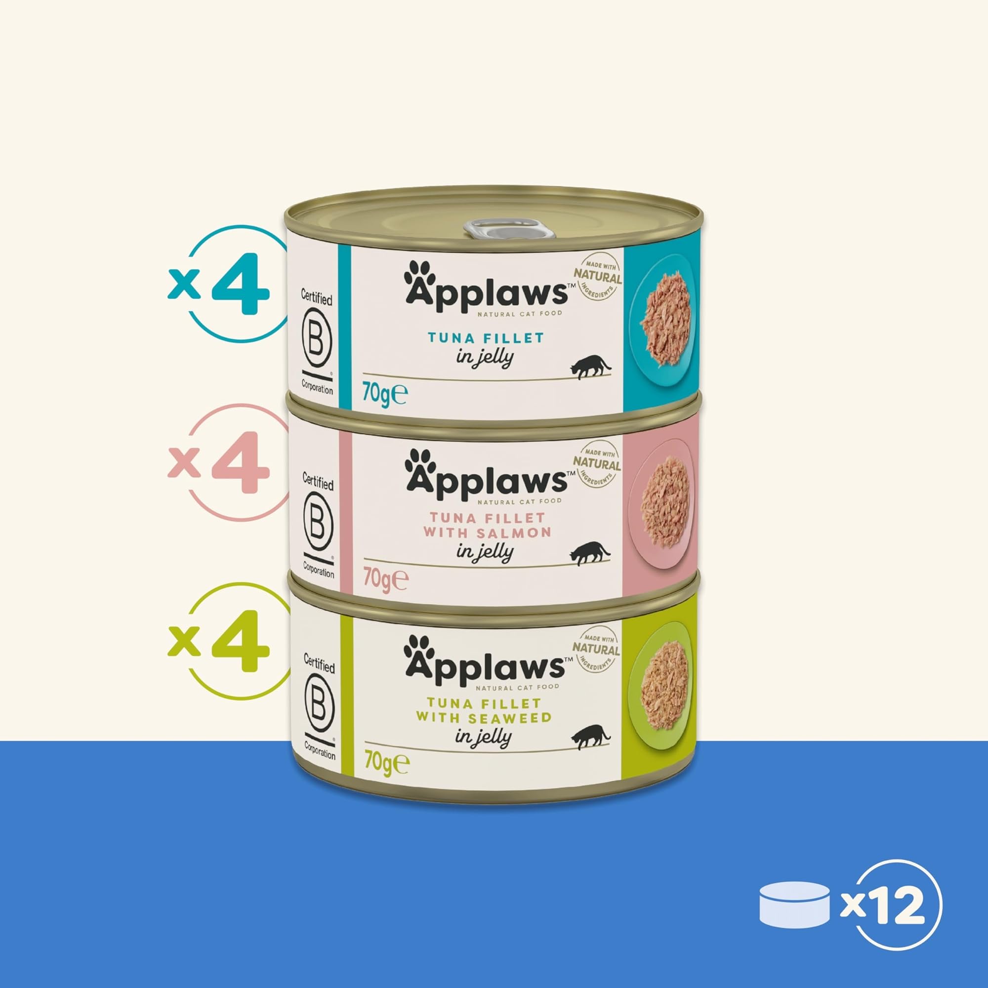 Applaws Natural Wet Cat Food Fish Selection in Jelly (Pack of 12 x 70g Tins)