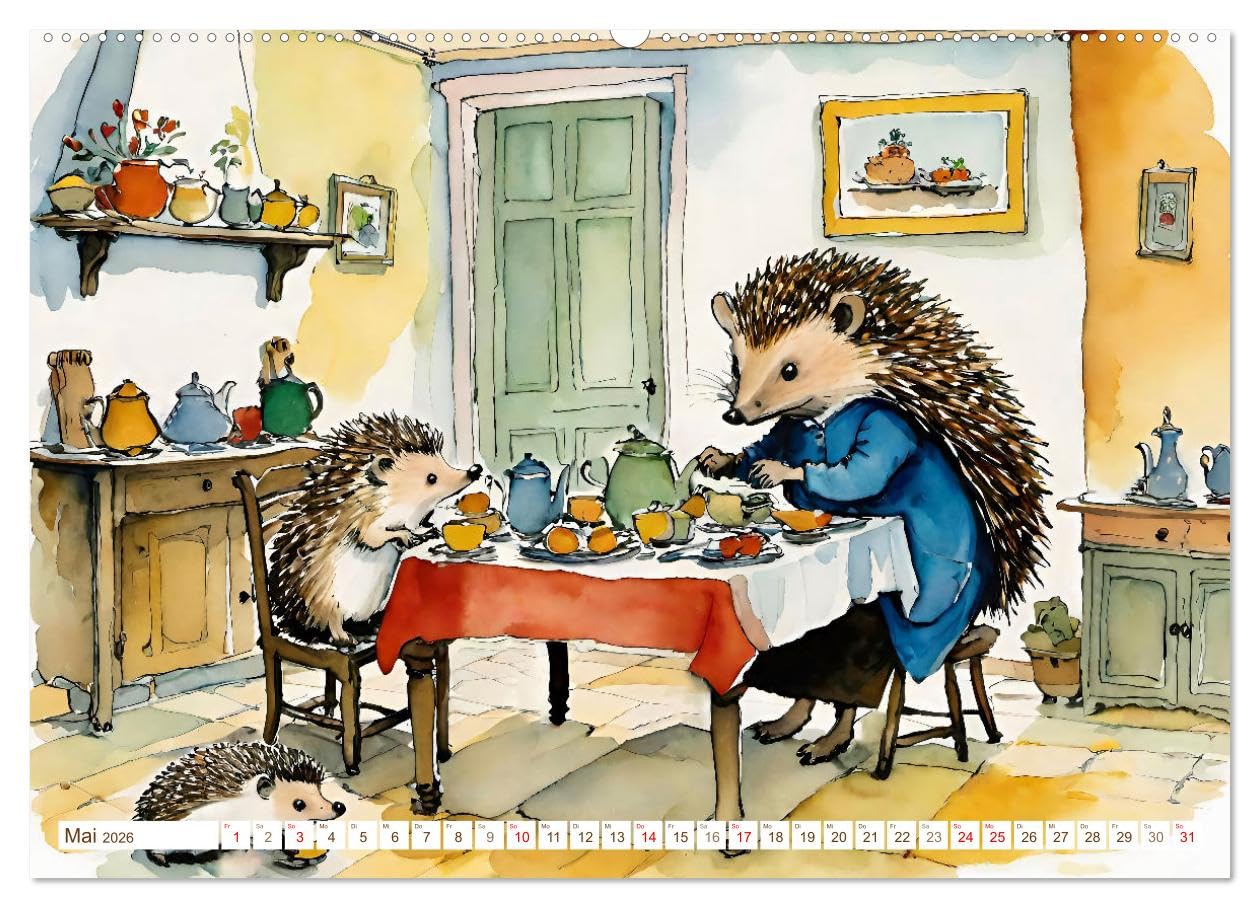 Bei Familie Igel (hochwertiger Premium Wandkalender 2026 DIN A2 quer), Kunstdruck in Hochglanz: Erzähle jeden Monat Deine eigene Geschichte! (CALVENDO Tiere)