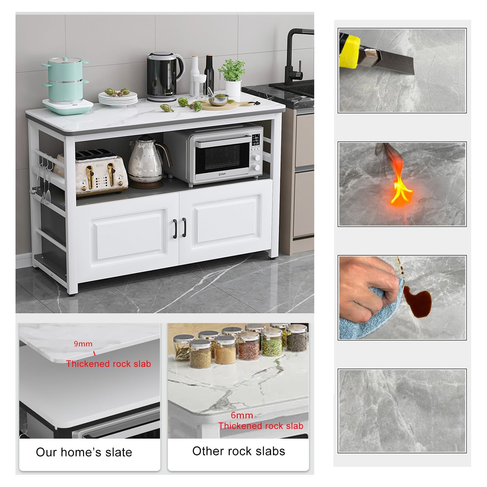 Scaffale da cucina grigio con piano di lavoro, supporto per microonde e mensola per sala da pranzo, credenza buffet, dispensa, 80 x 40 cm