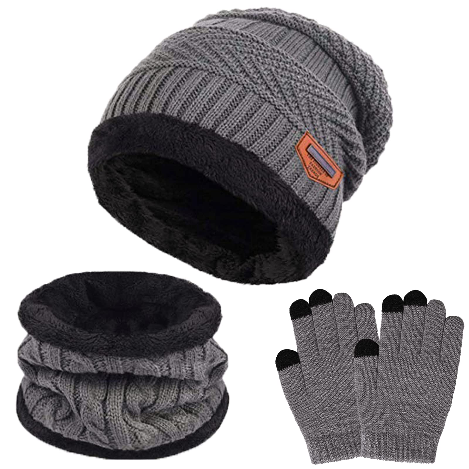 Gorro Invierno Niños Niñas Conjunto de Gorro Bufanda y Guantes Niño, Cálido Gorro de Punto Bufanda con Forro Polar Guantes con Pantalla Táctil para Niño Niña de 5 a 10 Años