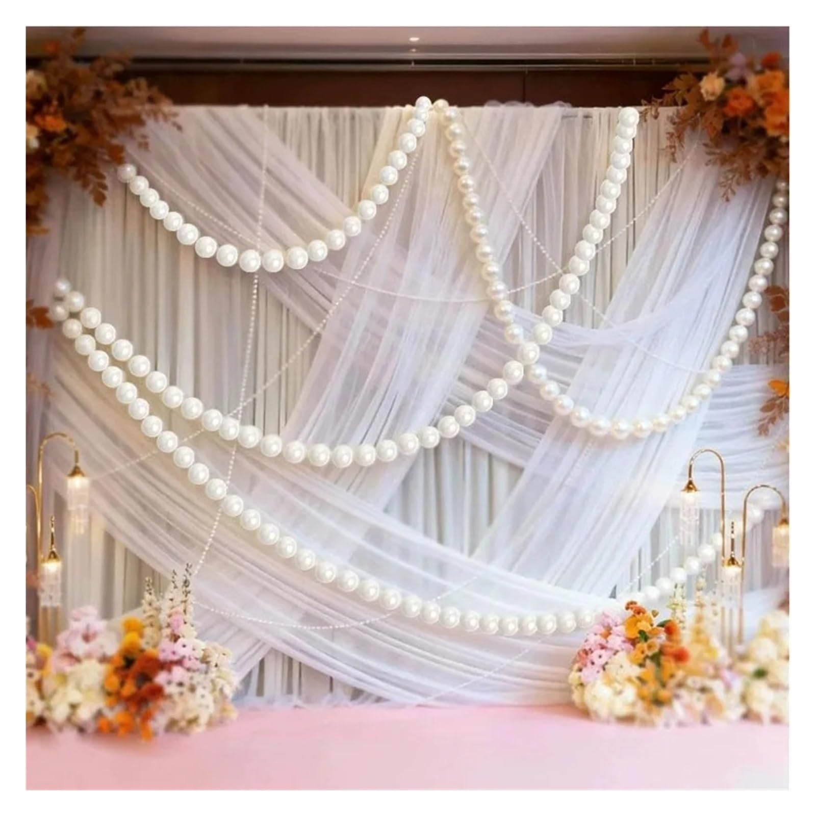 Decoración colgante con hilo perlas gigantes, perla sintética blanca