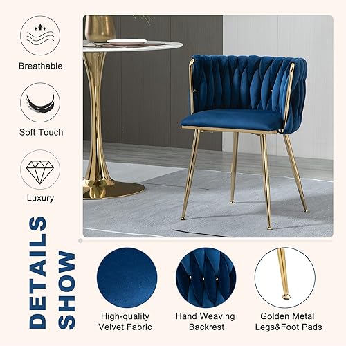 Miniatura 3 de NIOIIKIT Sillas de Comedor Modernas de Terciopelo Sillas de Acento Tejidas a Mano Sillas de Sala de Estar Silla Tapizada Lateral con Patas de Metal