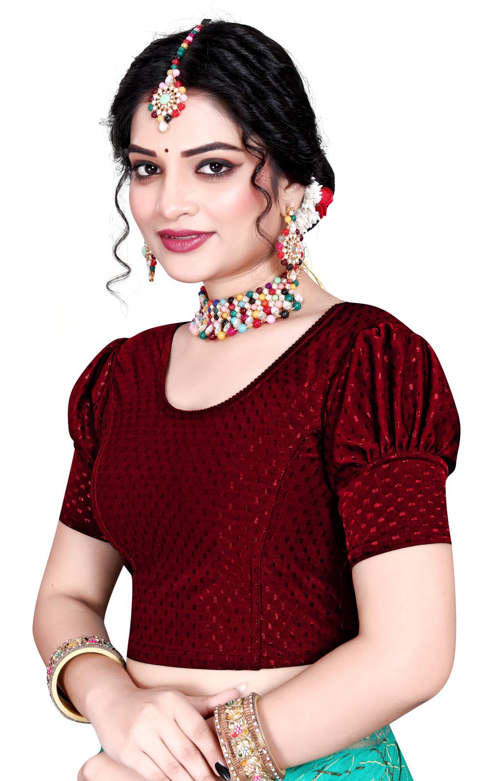 Women's Lycra Stretchable Readymade Blouse with Puff Sleeve Style-picture-13