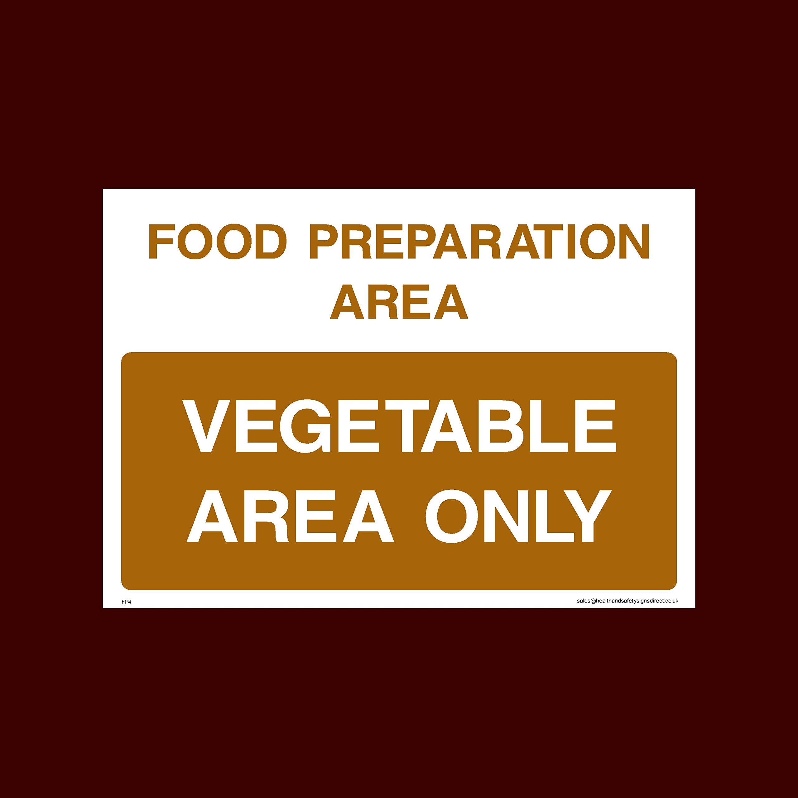 Vegetable Area Only Sticker/Self Adhesive Sign - Raw, Cooked, Preparation, Fish, Food, Wash Hands (FP4)