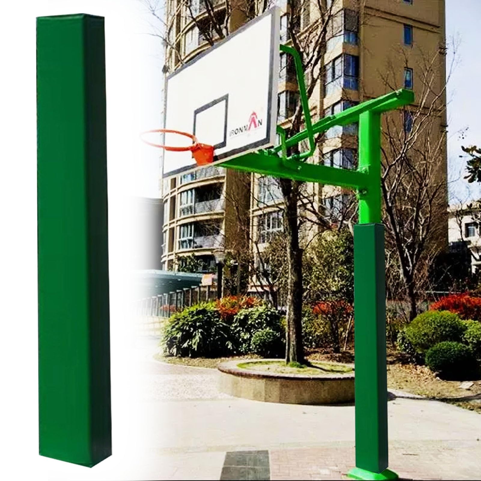 Innovz Green Square Basketball Pole Padding Wrap On All Sides, Custom Basketball Hoop Padding For Pole Outdoor, 4X4 6X6 8X8 In Support Post Protector Pad(,4"X4"(10X10cm) Pole)