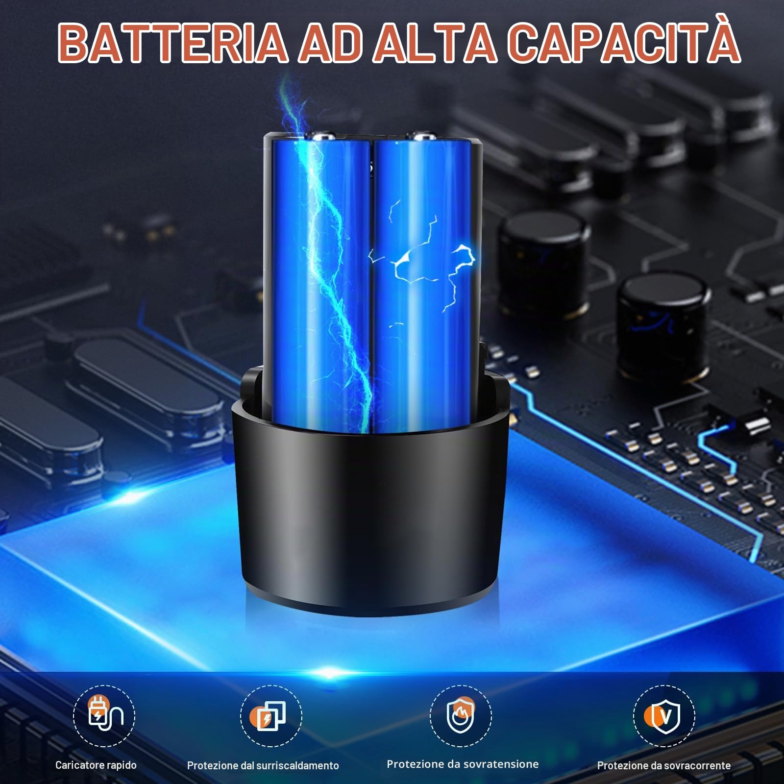 Chiave a Cricchetto Elettrica Senza Fili Set, Chiave a Cricchetto a Batteria 12V, 3/8", 40Nm Cricchetto a Batteria con 2 Batterie da 1,5 Ah + Luce LED + 7 x Chiavi a Bussola per Riparazione Auto