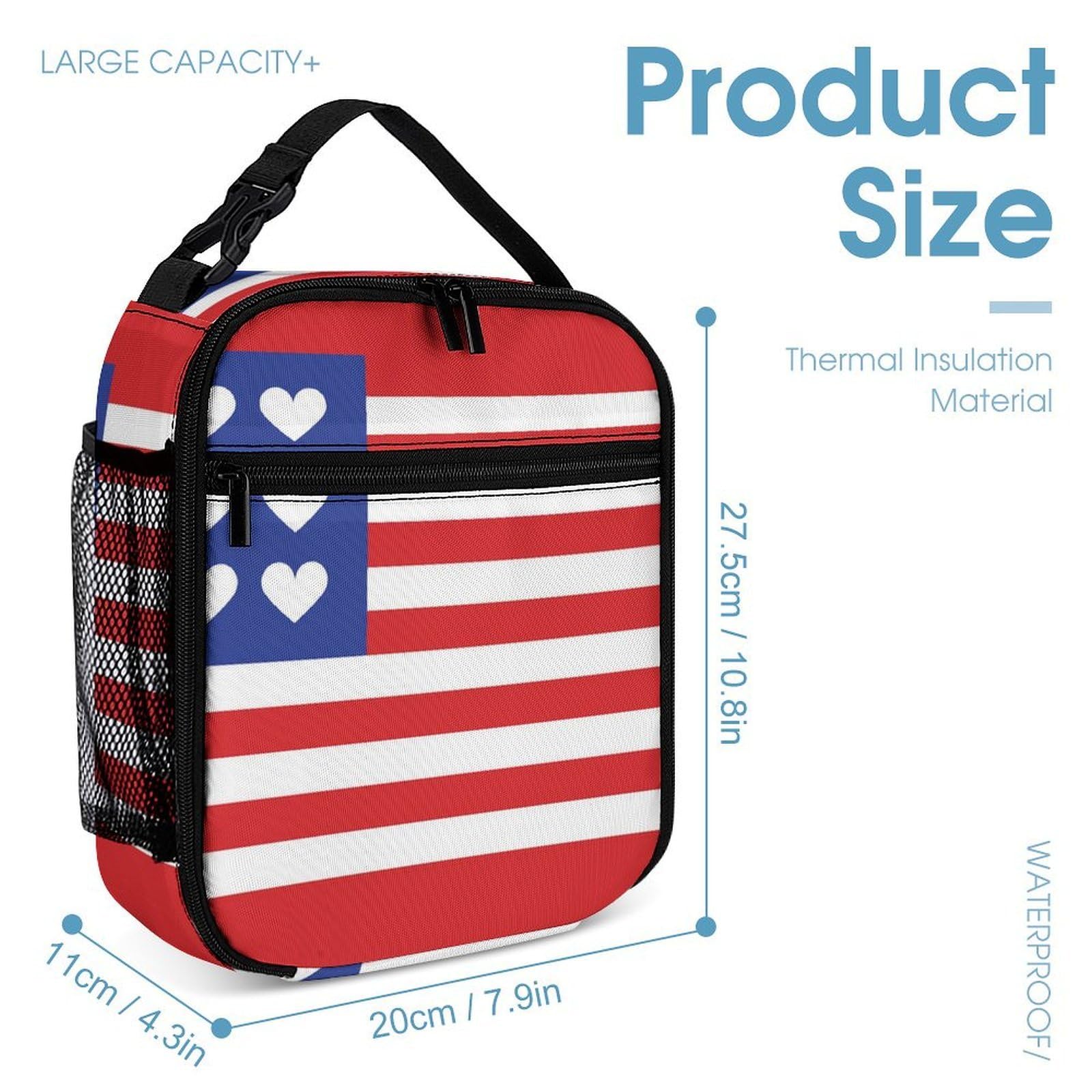 Sac à dos léger avec boîte à lunch, trousse de maquillage et rangements (rouge, bleu, blanc, américain)
