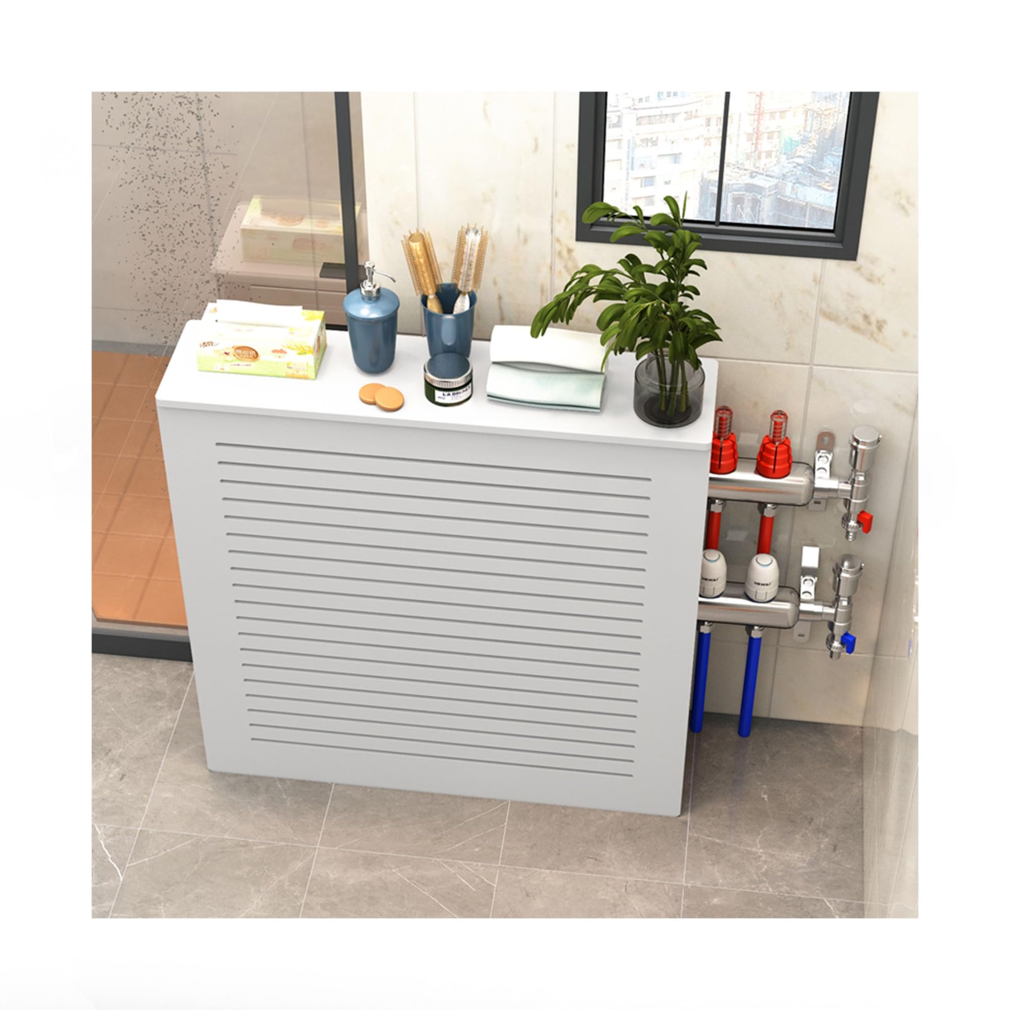 Modern 3-sided Radiator Cover Heating Cabinet Shelf Heater Cover for Old Radiators Bathroom Floor Cabinet Home Radiator Shelf Need to be placed