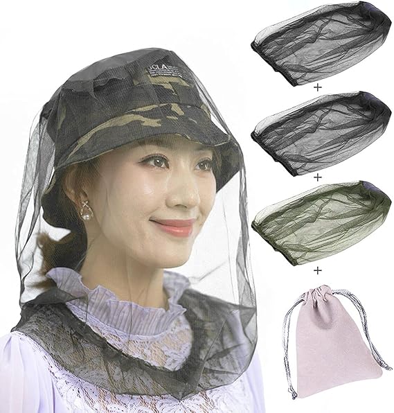 Amazon Co Jp 虫除けネット 防虫ネット 虫よけネット 蚊帳 野外作業 園芸 農作業 キャンプ 釣り 頭部 ヤブ蚊対策 蚊よけフェイスガード モスキートネット 3セット収納ポーチ付き スポーツ アウトドア