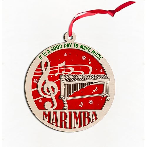 3D Marimba Wooden Ornaments for Christmas Tree, Musical Instrument Marimba Ornament with Treble Clef & Music Notes, Marching Band Marimba Ornament Keepsake Gift for Marimba Player Lover Band Member