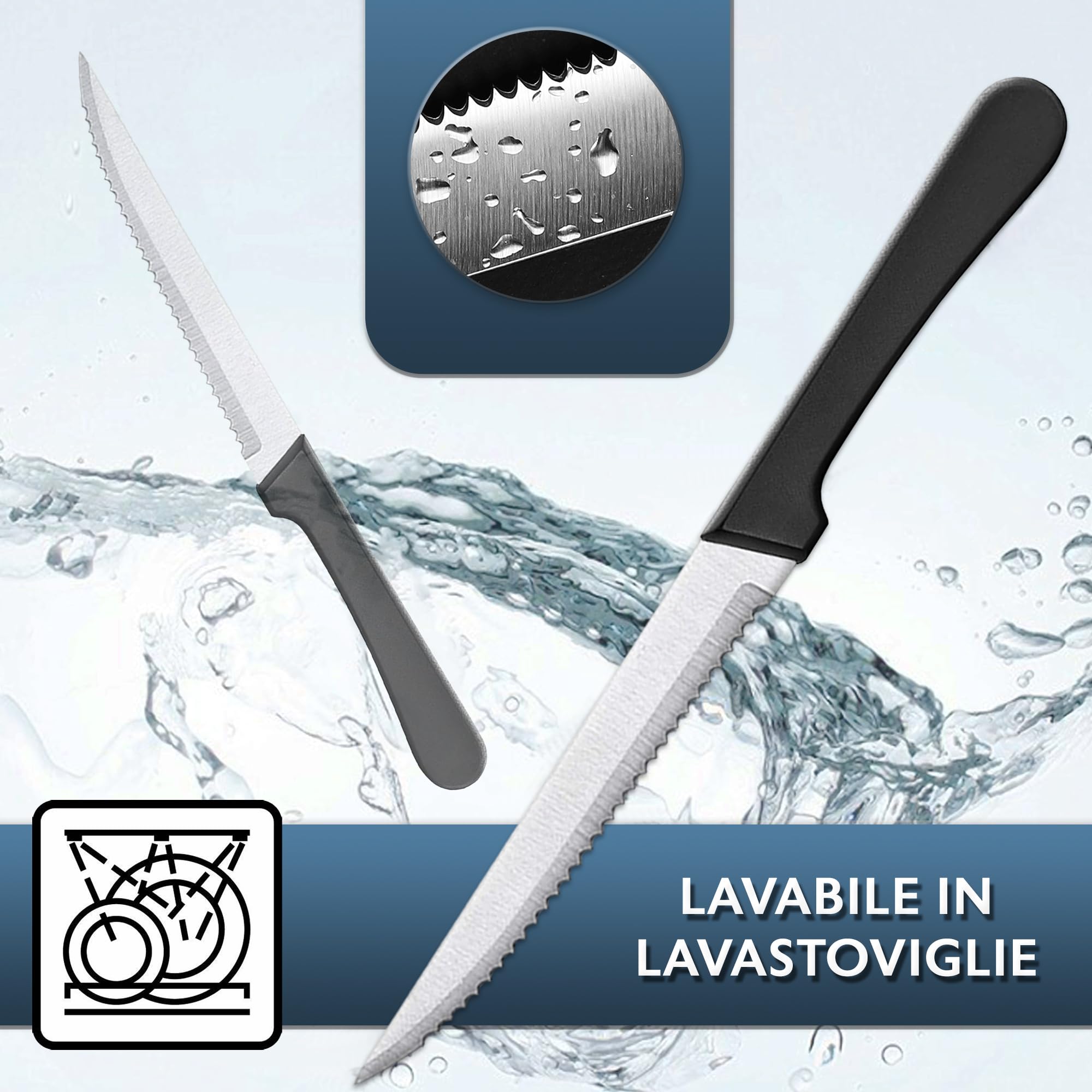 Coltelli da bistecca tavola 24 pezzi acciaio inox 22 cms lama 12 cm lavabile in lavastoviglie coltelli bistecca coltelli da carne coltelli da bistecca da tavola
