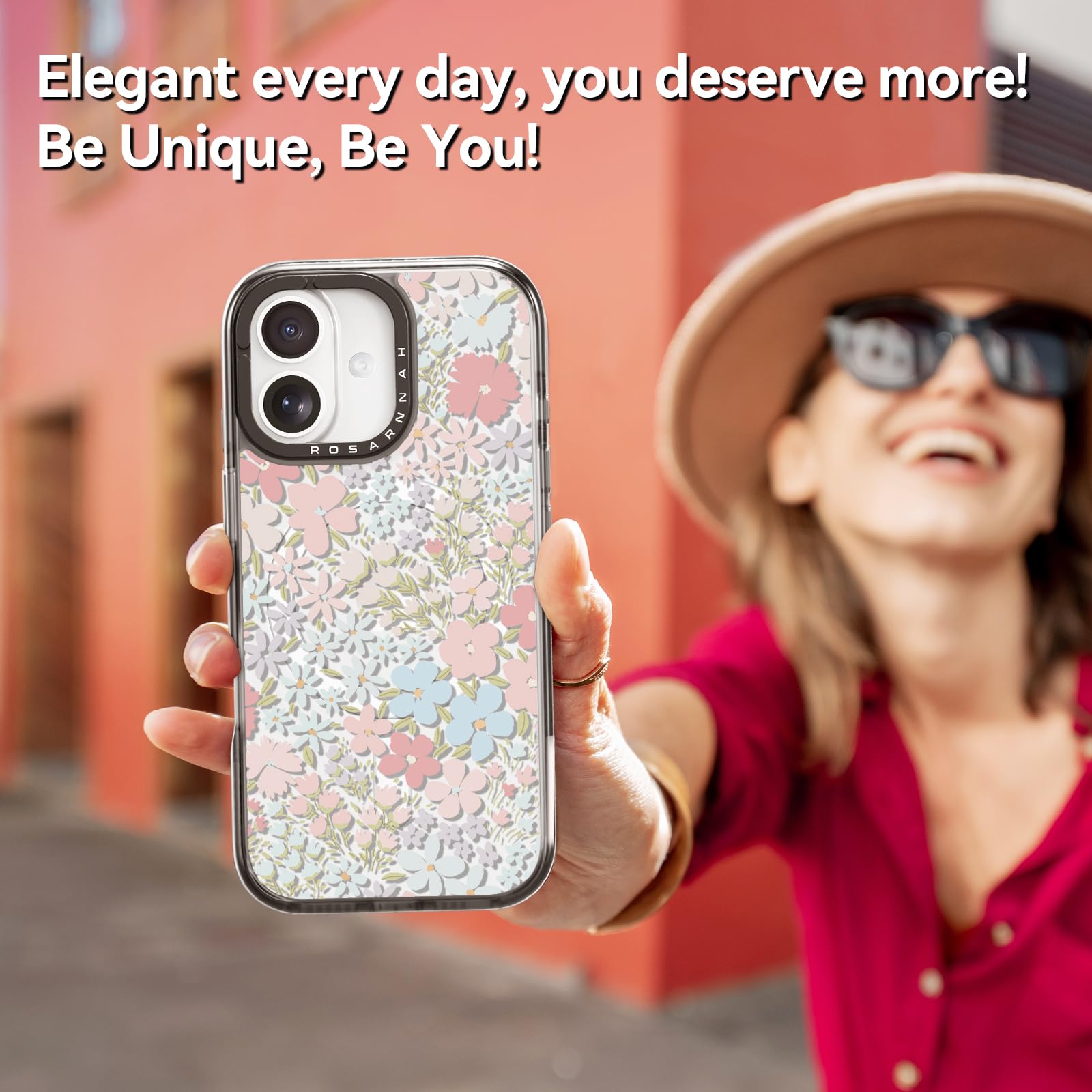 Rosarnnah Bonita funda para iPhone, compatible con Magsafe, duradera, a prueba de golpes, caída de 6.5 pies, divertido diseño de primavera rosa para iPhone (6.1 pulgadas), color negro