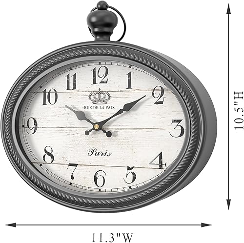 Miniatura 10 de Reloj de pared ovalado retro, estilo antiguo vintage, negro, funciona con pilas, para granja, sala de estar, cocina, dormitorio, baño (10.5 pulgadas