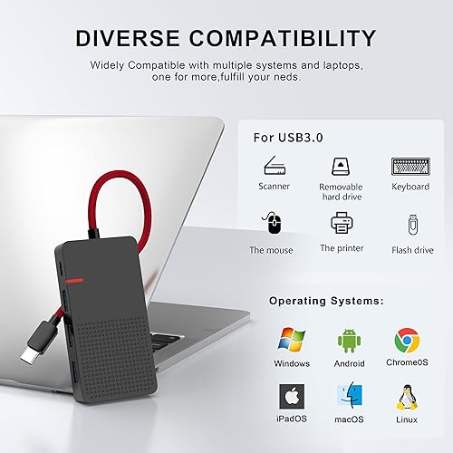 Miniatura 6 de Adaptador multipuerto USB C, estación de acoplamiento para portátil USB C 7 en 1 con HDMI 4K, 3 puertos USB 3.0, TF/SD, cargador PD de 100 W, Plug