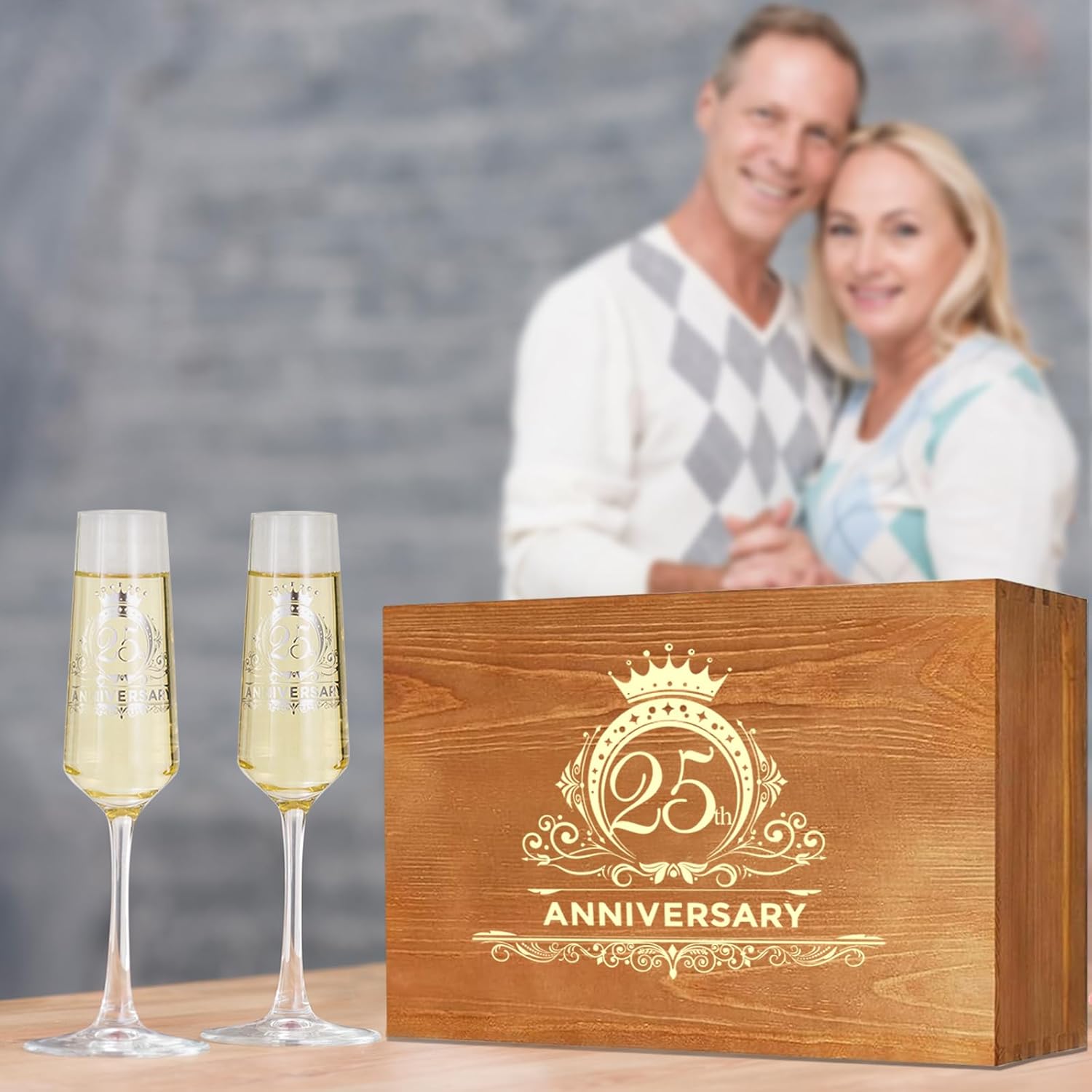 25th Anniversary Champagen Flutes Wedding Gifts for Couple, 25th Birthday Anniversary Decorations, Silver Cake Cutting Set for Wedding 25th Anniversary Presents - Image 4