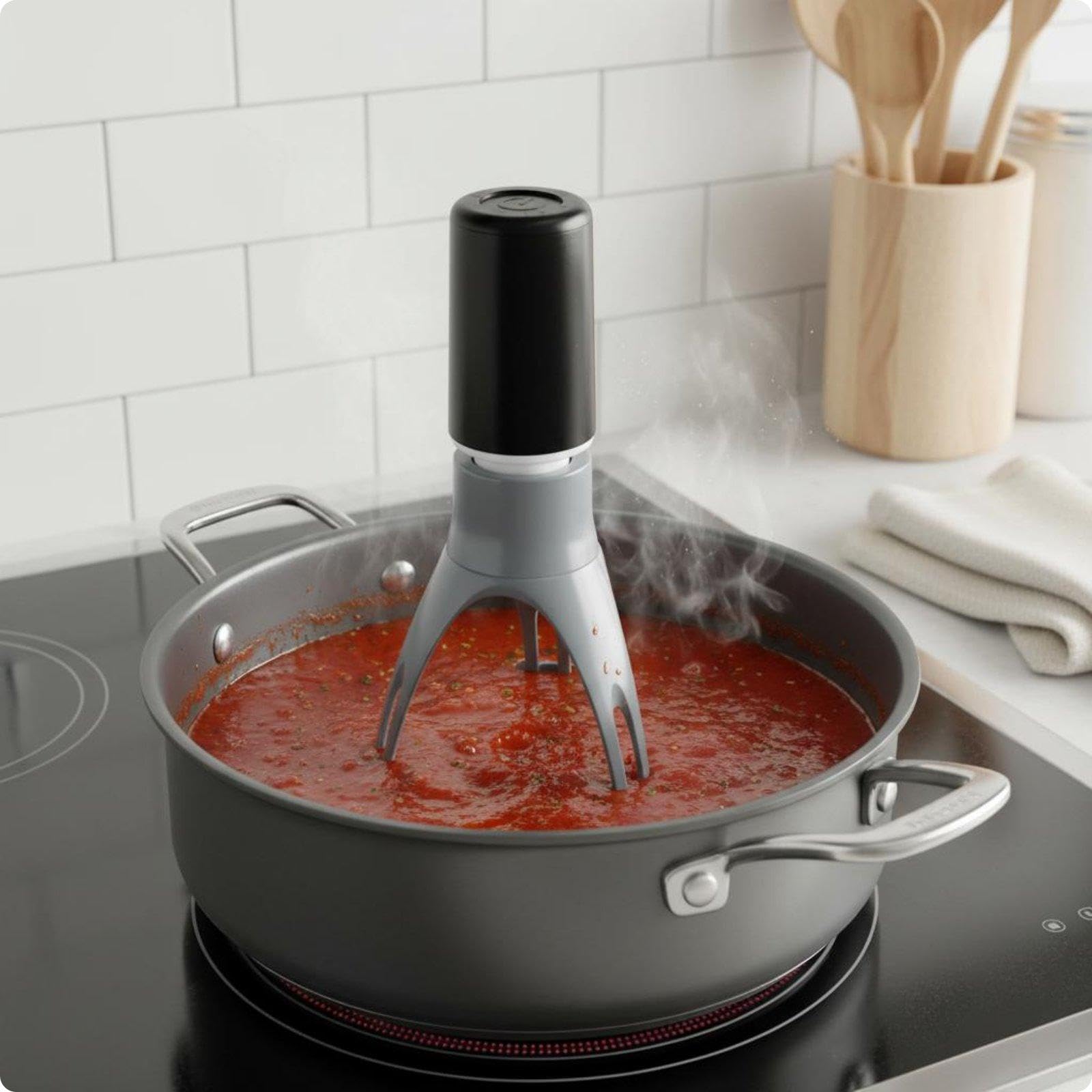 Three-Leg Pan Stirrer Hands Automatic Stirrer Time Saving Auto-Stirring Pan Tool for Soup, Sauce, Cooking Gray-image-15
