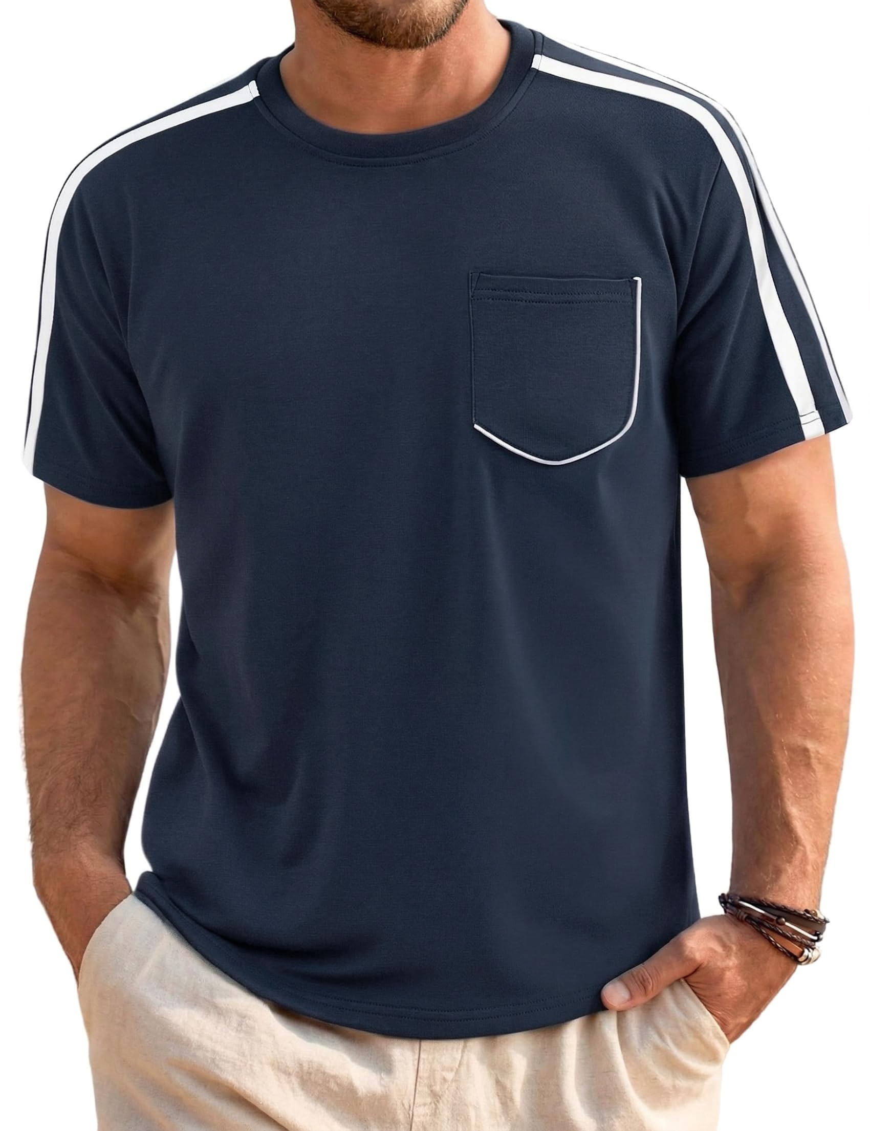 Camiseta de algodón para hombre, cuello redondo, manga corta, informal, verano, tops de corte regular, suave, transpirable, fácil de limpiar, para el tiempo libre y el día a día, S-3XL — view 8