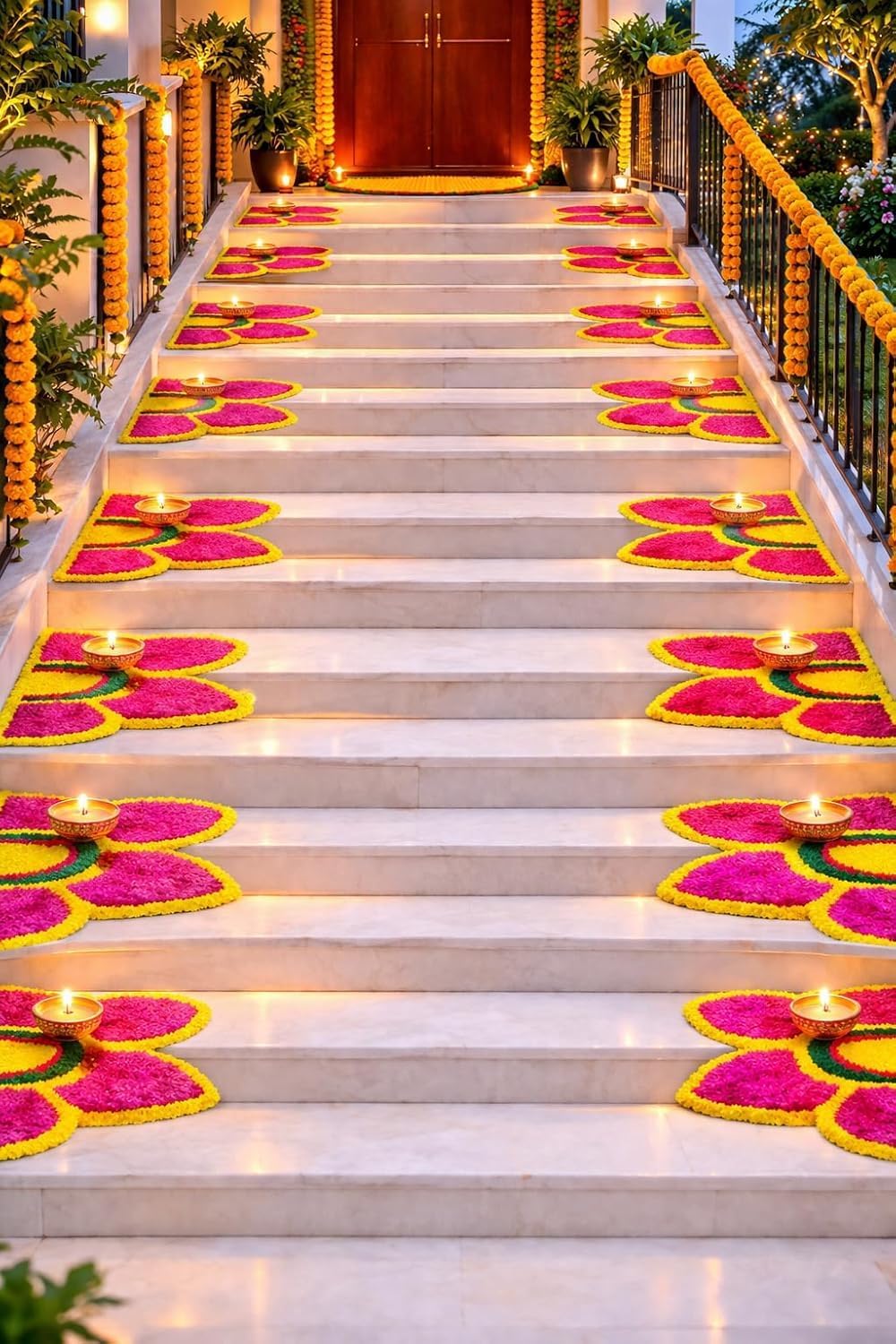 Handmade Lotus Rangoli Mats Set of 4 Washable & Reusable Rangoli Mat for Quick Home Decor| 14.5 x 8 Inch Floral Design for Diwali Navratri Puja Housewarming Wedding Festive Decoration Gift (Design 7)