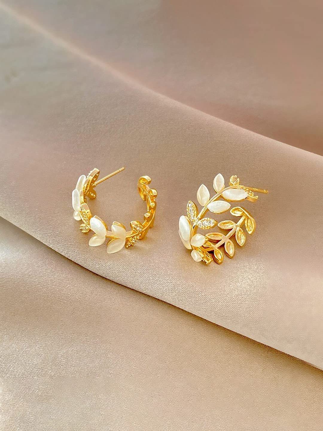 Crystal Stone Studded Half Bali Clip On Hoop Earrings