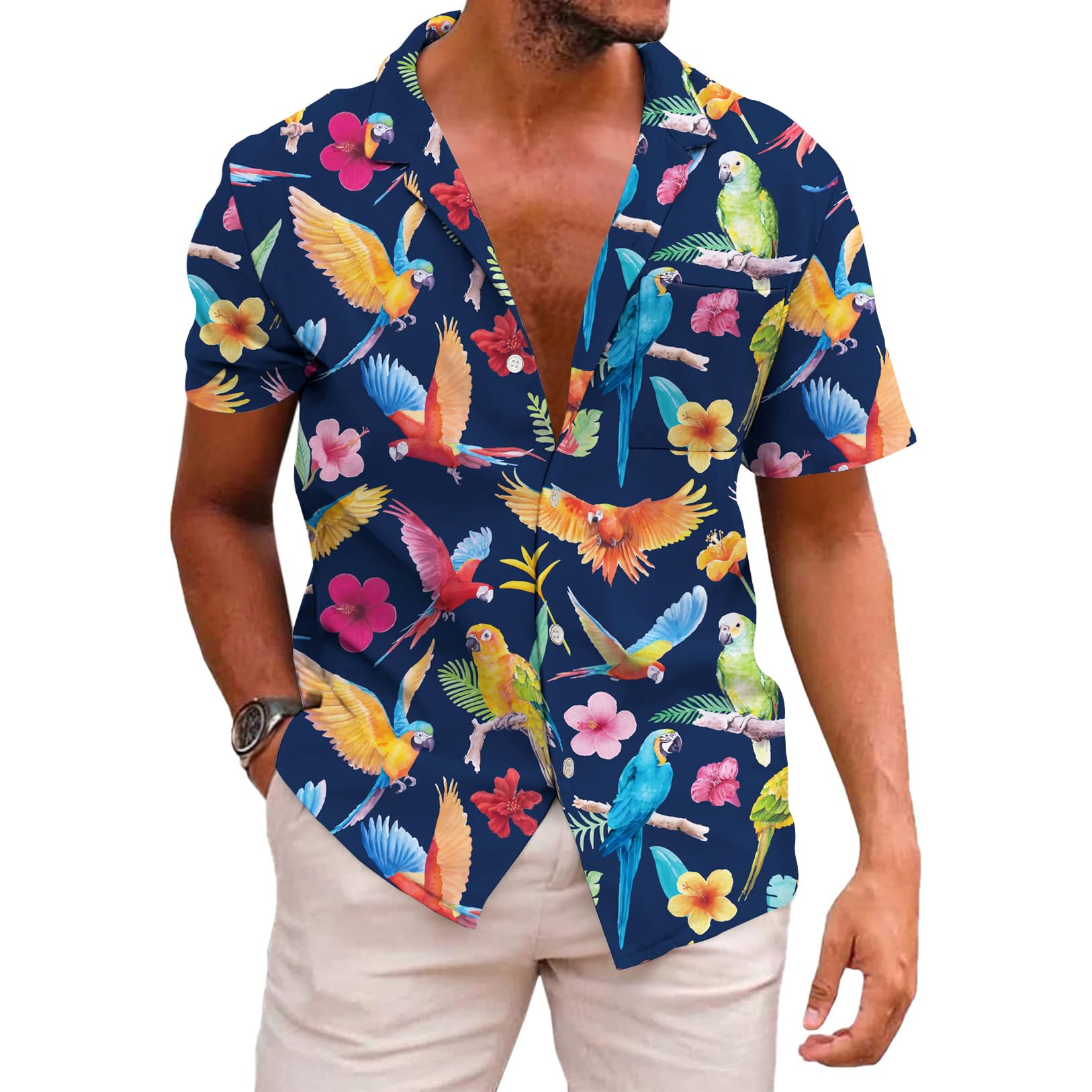KYKU Men's Casual Button-Down Shirts Hawaiian Shirt Short Sleeve Beach Clothes with Pockets