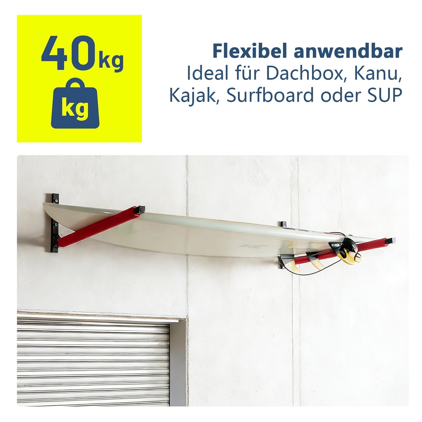 Dachbox Wandhalterung, 80 cm aus Stahl zur Aufbewahrung von Dachboxen, Kanus, Surfboards, Max. Tragkraft 40kg, Platzsparende Aufbewahrung für Garage & Keller