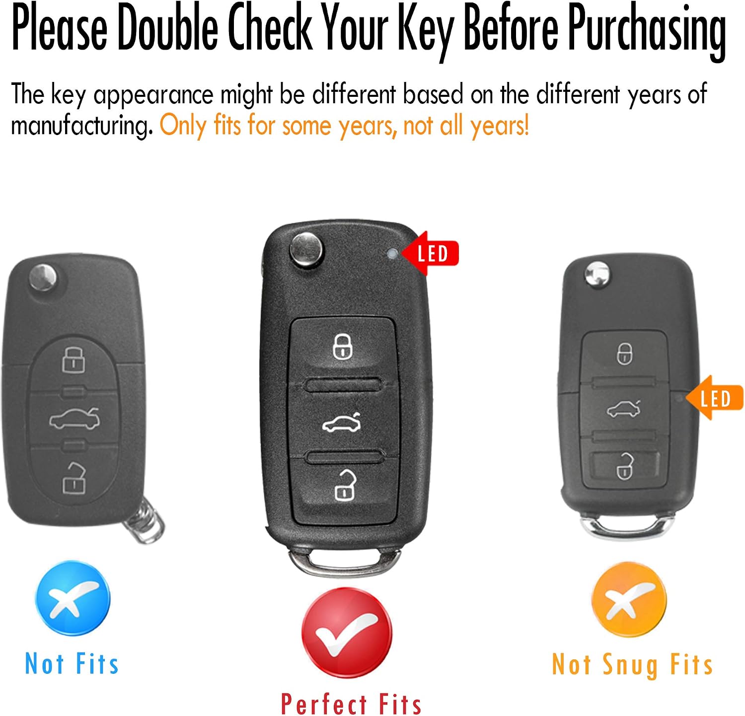 COMPONALL for VW Key Fob Cover,Compatible for VW Beetle Passat Tiguan Touran Jetta MK1-MK6 Golf GTI/Rabbit/R/MK6/MK5 Premium Soft TPU Full Protection 3-Buttons Key Fob Shell, Rose Gold